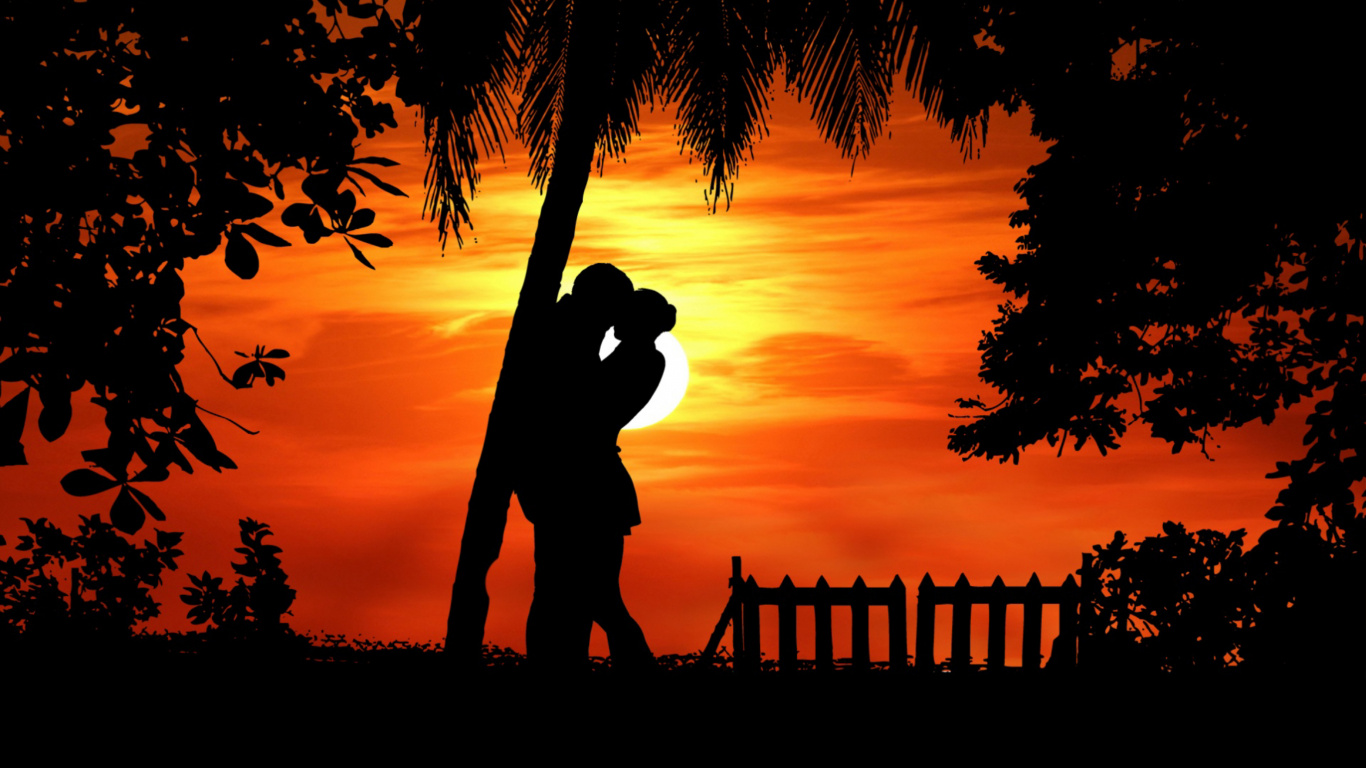 Factory, Tree, Sunrise, Backlighting, Evening. Wallpaper in 1366x768 Resolution