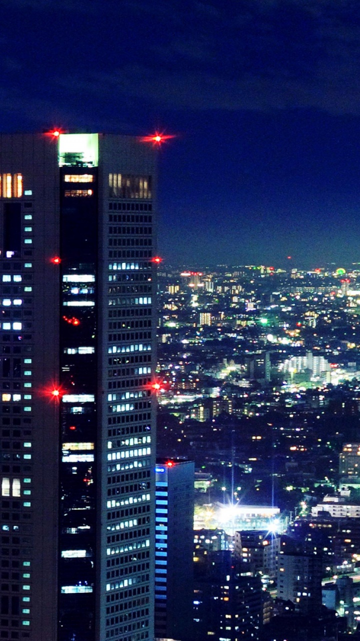 Skyline Der Stadt Bei Nacht Night. Wallpaper in 720x1280 Resolution