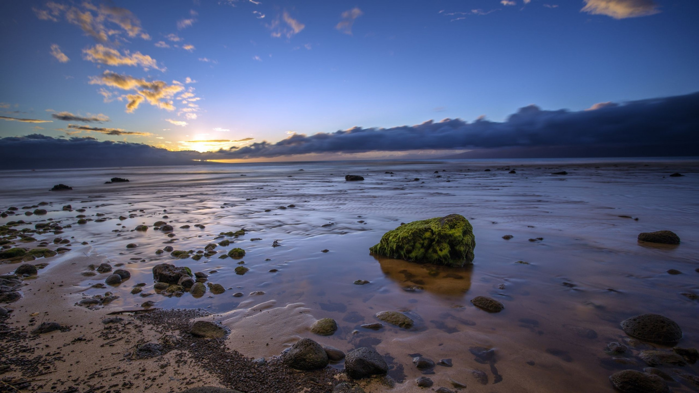 大海, 岸边, 海岸, 天空, 地平线 壁纸 1366x768 允许