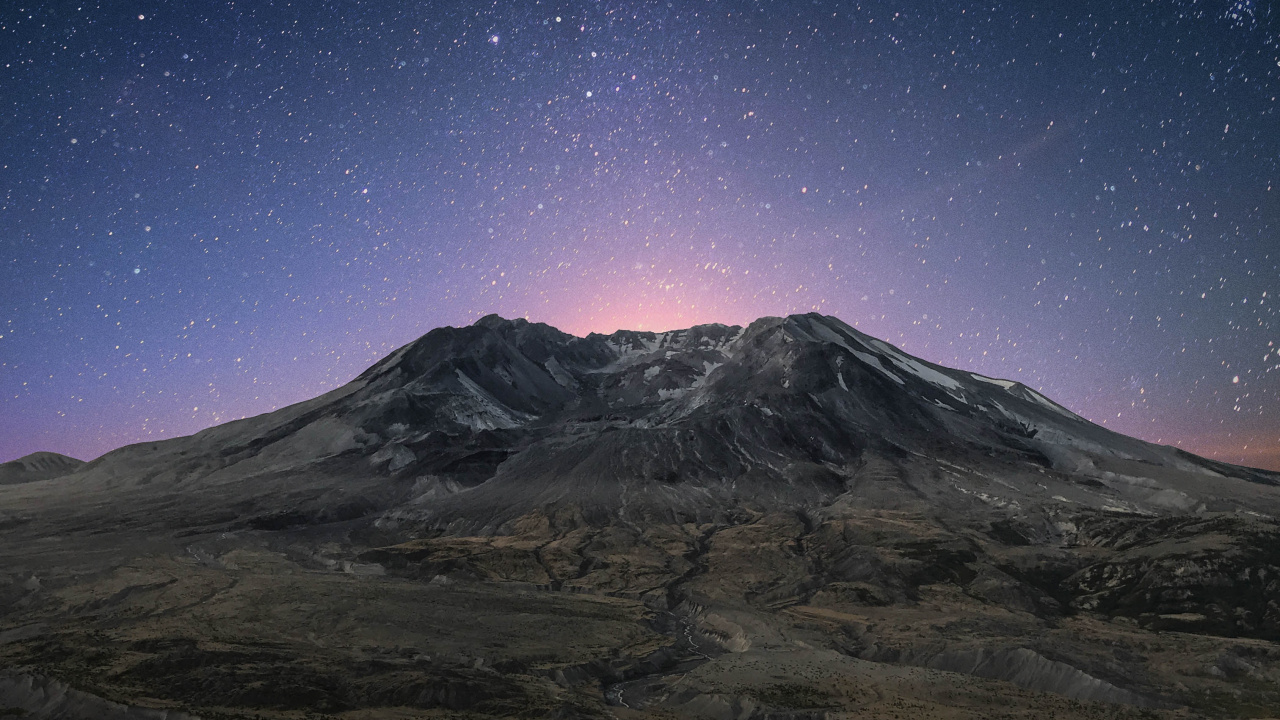 Mountain, Night, Mountainous Landforms, Highland, Star. Wallpaper in 1280x720 Resolution