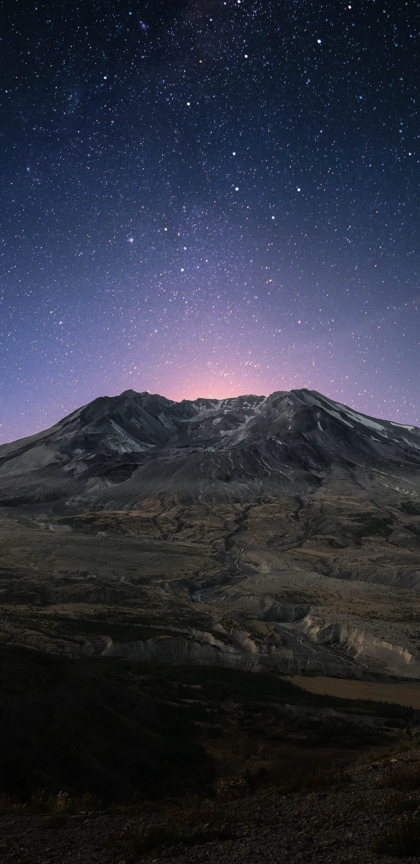 Mountain, Night, Mountainous Landforms, Highland, Star. Wallpaper in 1440x2960 Resolution