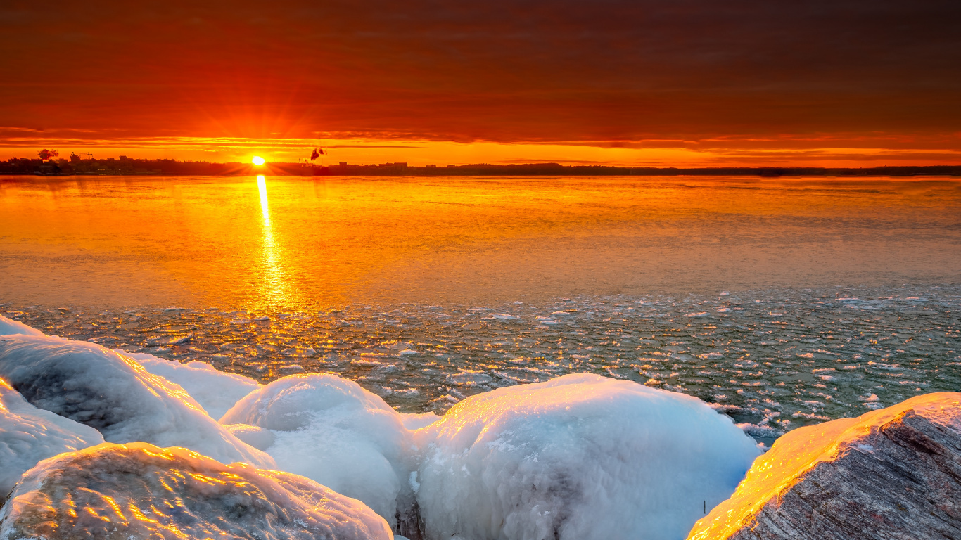 Sunset, Nature, Natural Landscape, Horizon, Rock. Wallpaper in 1366x768 Resolution