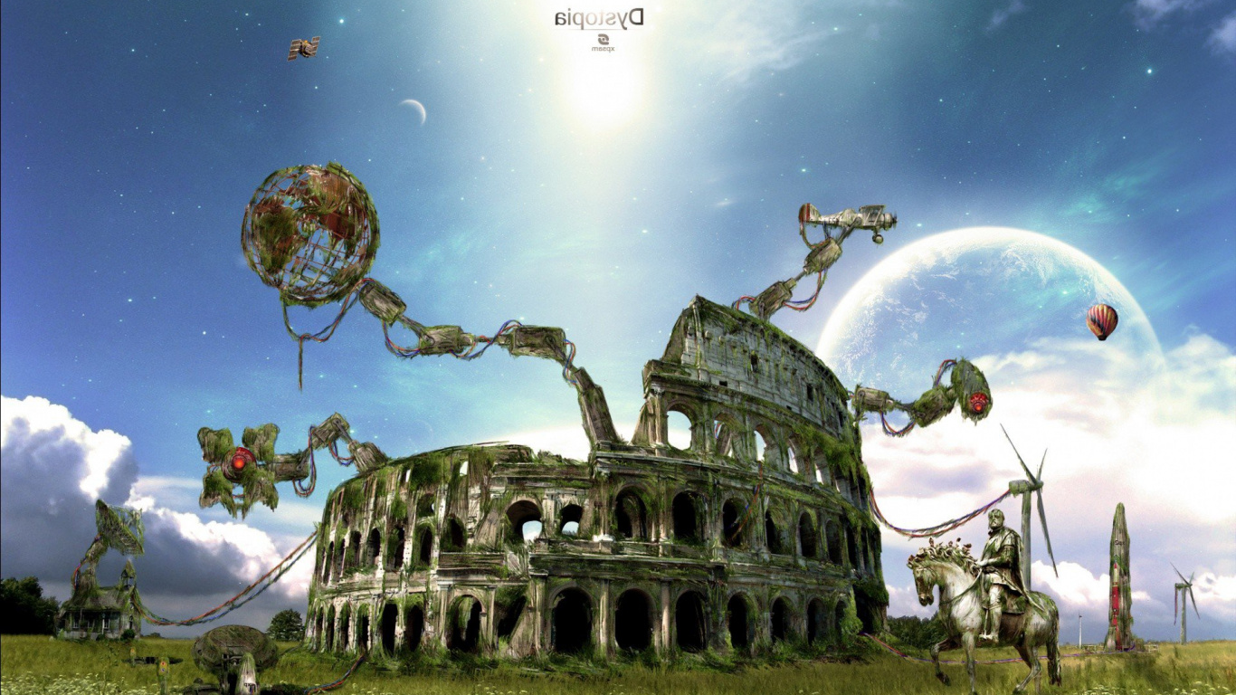 People Walking on Green Grass Field Near Gray Concrete Building Under Blue Sky During Daytime. Wallpaper in 1366x768 Resolution