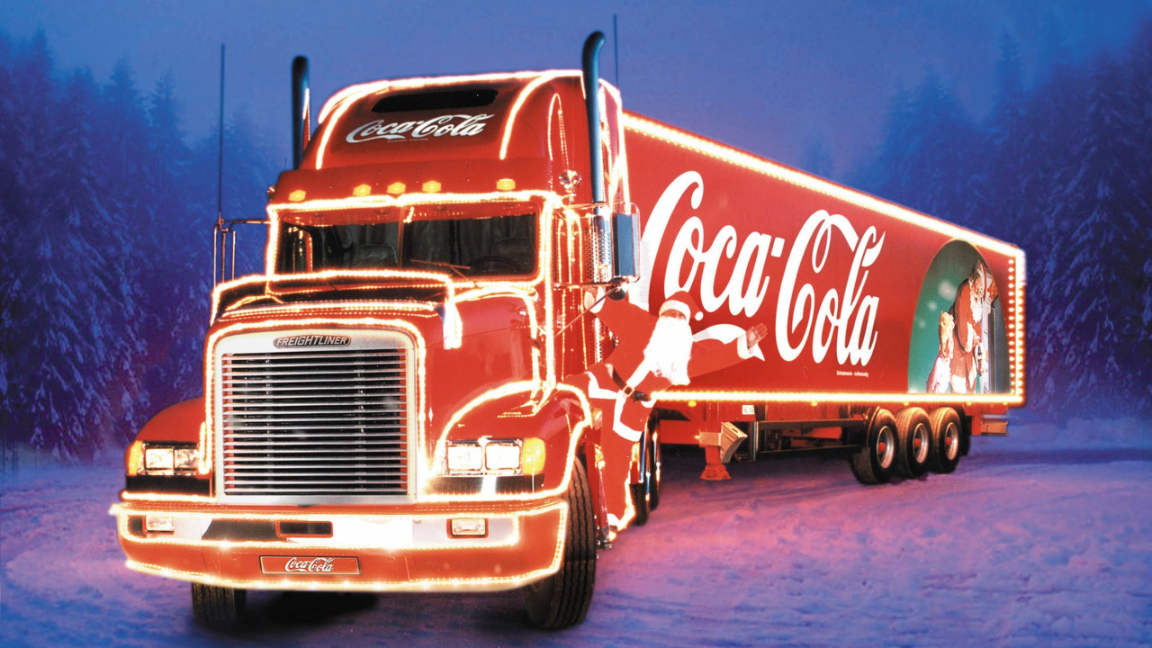 Rot-weißer Coca-Cola-Truck. Wallpaper in 1280x720 Resolution