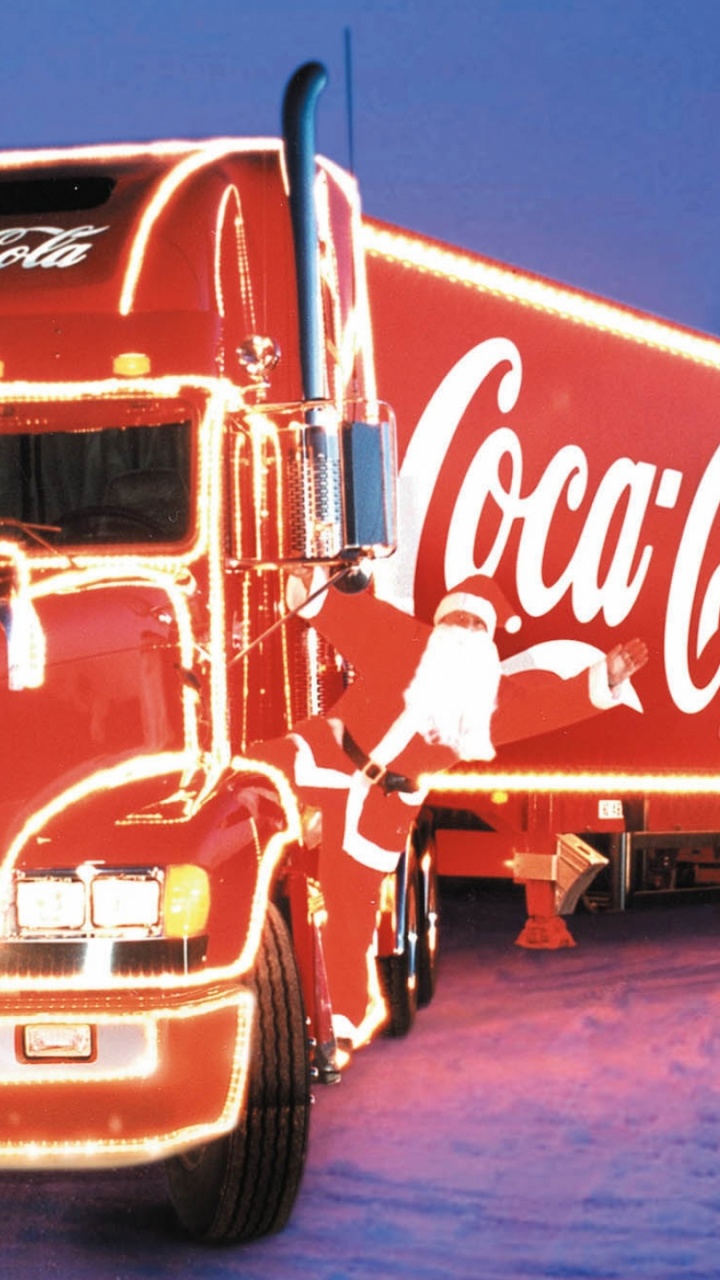 Rot-weißer Coca-Cola-Truck. Wallpaper in 720x1280 Resolution