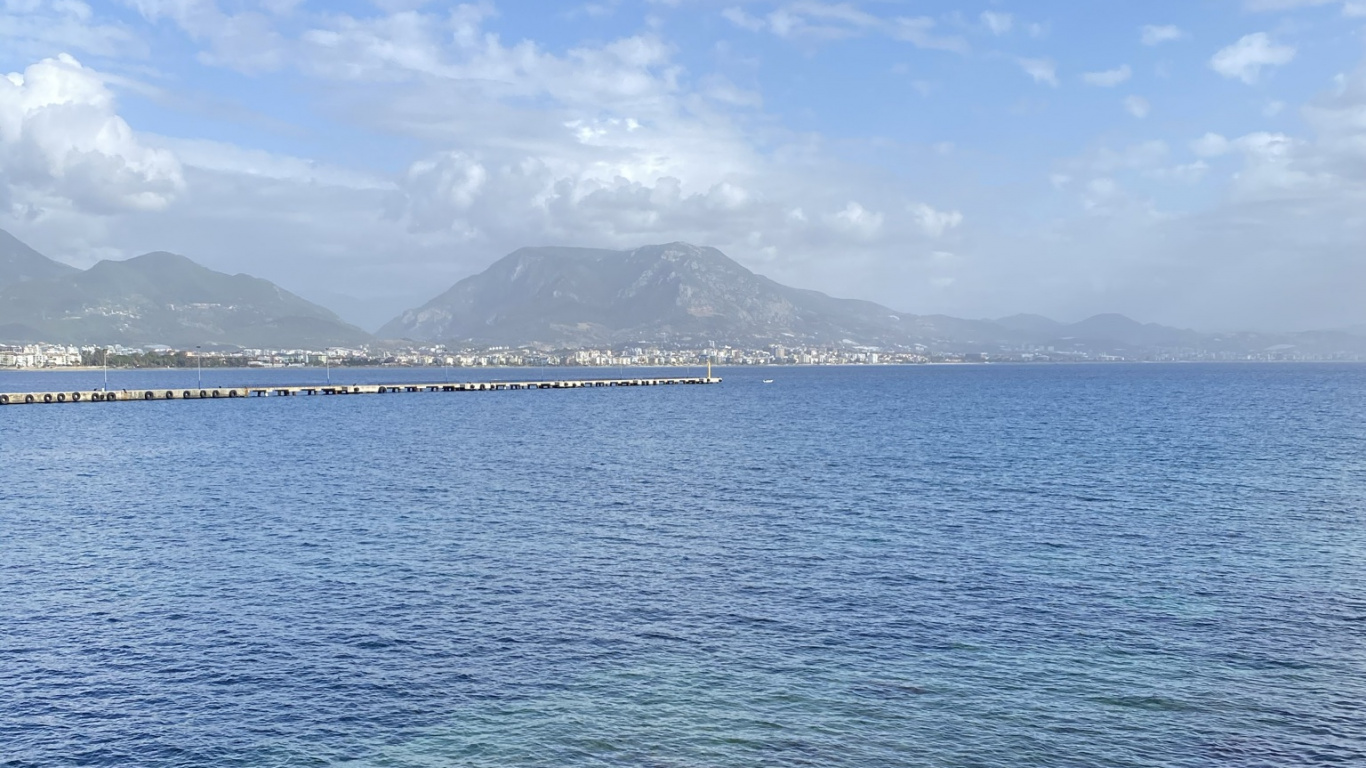 Sea, Cloud, Water, Mountain, Azure. Wallpaper in 1366x768 Resolution