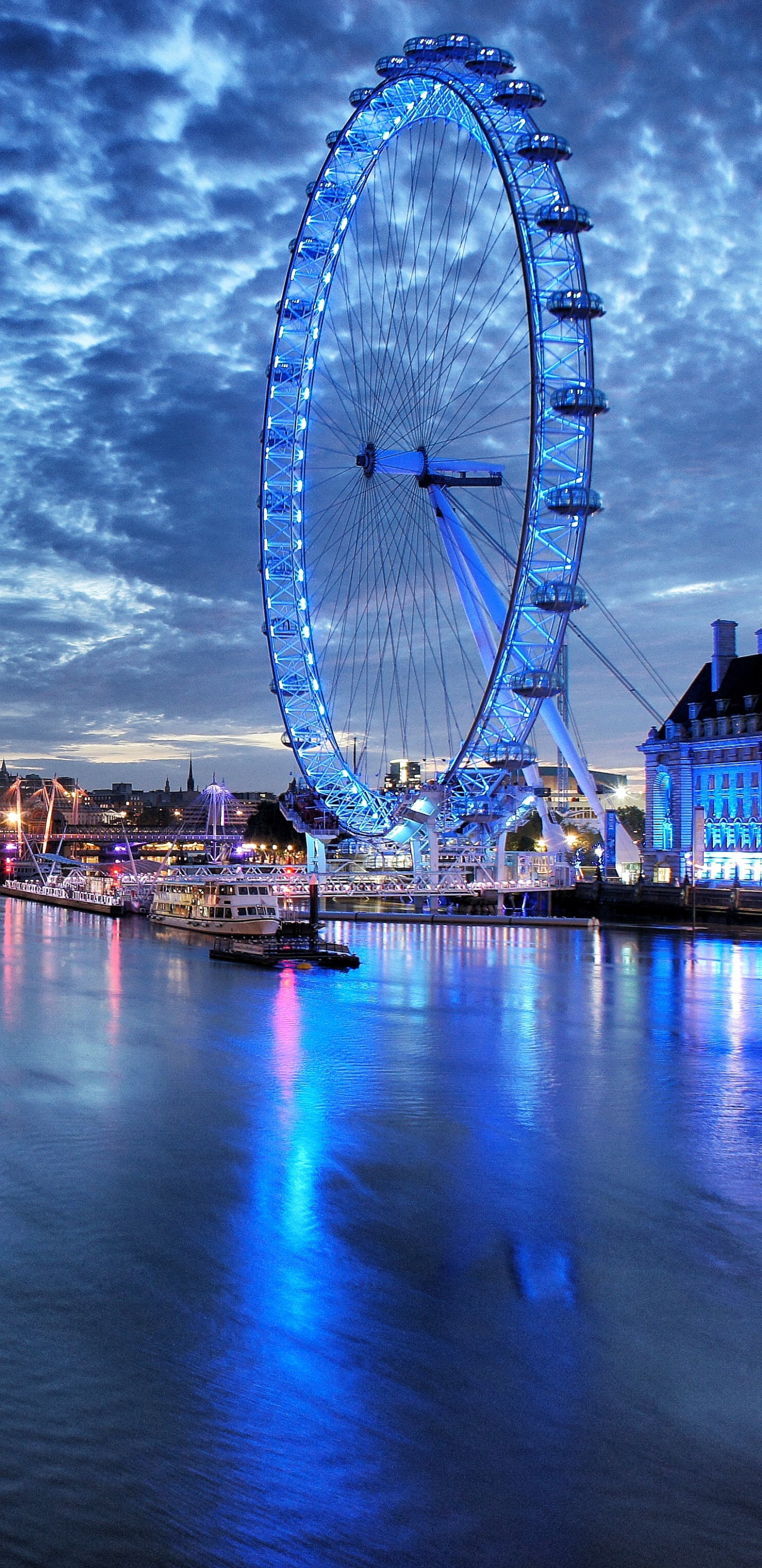 泰晤士河, 摩天轮, 反射, 里程碑, 城市 壁纸 1440x2960 允许