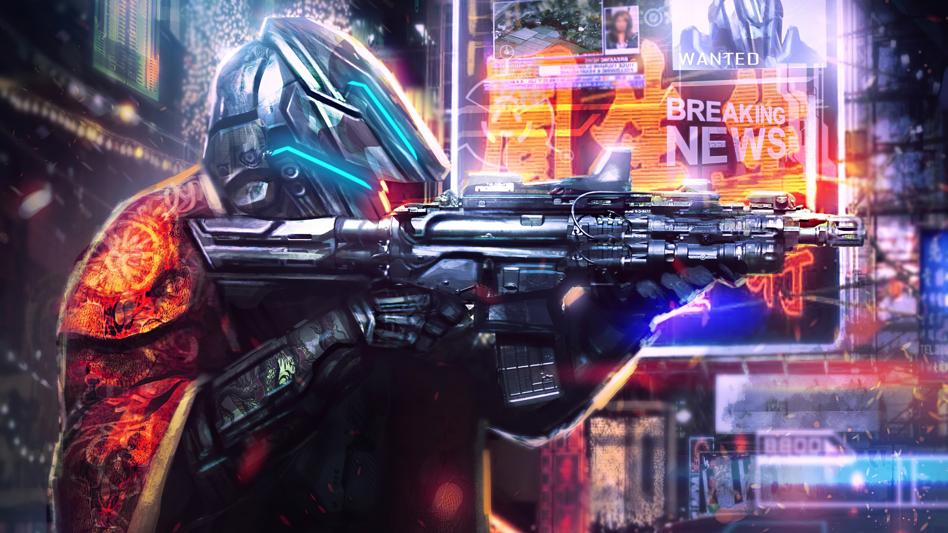 Download wallpaper 1920x1080 game art, cyberpunk 207, video game, man with  gun, full hd, hdtv, fhd, 1080p wallpaper, 1920x1080 hd background, 26005