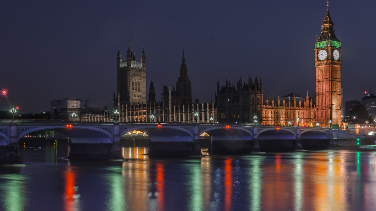 Big Ben London During Night Time. Wallpaper in 1280x720 Resolution