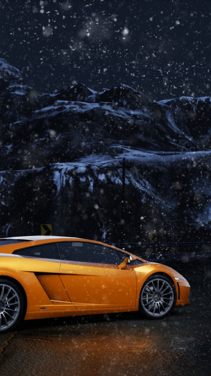 Yellow Ferrari 458 Italia on Snow Covered Ground. Wallpaper in 720x1280 Resolution