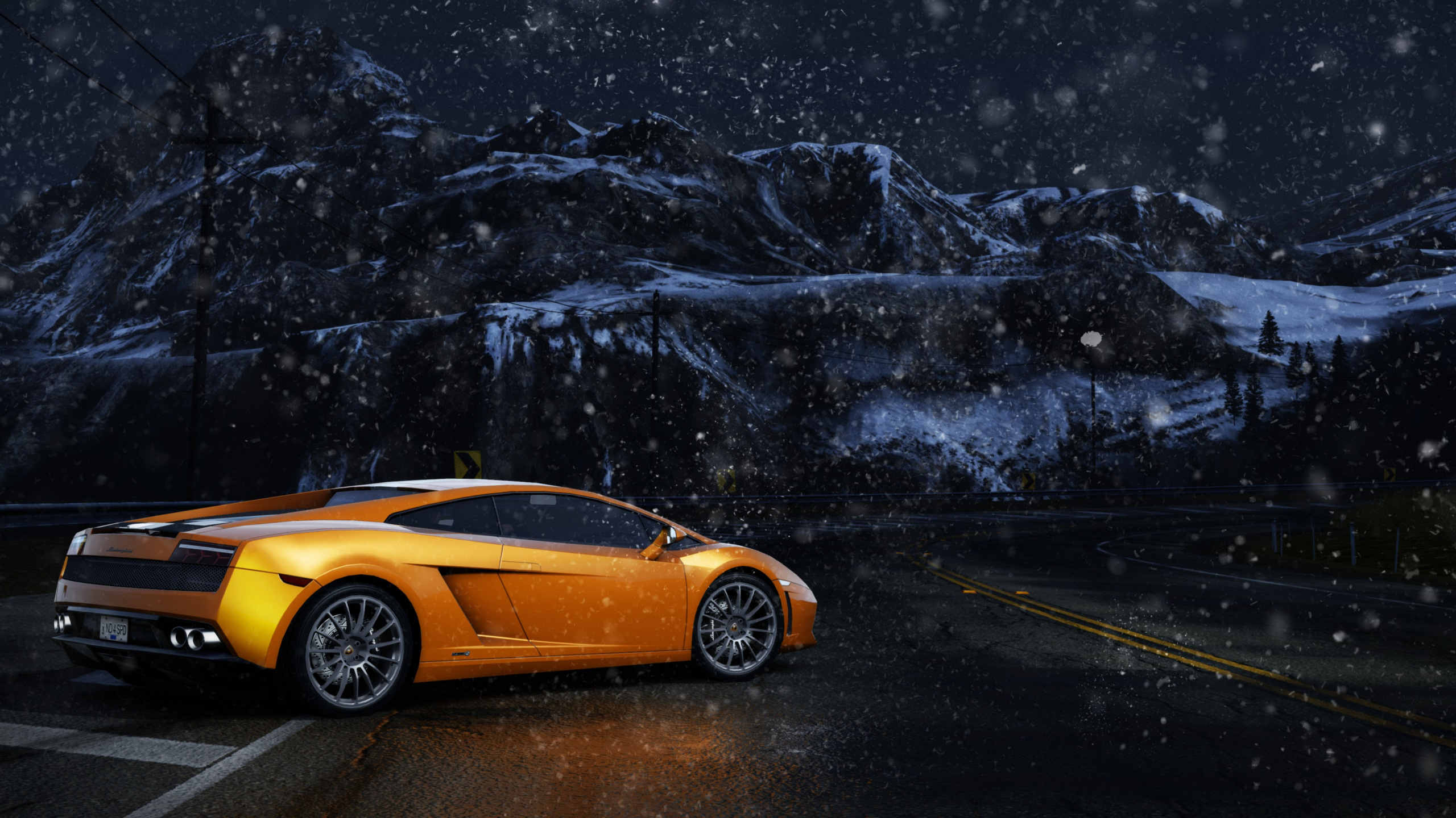 Ferrari 458 Italia Jaune Sur Sol Couvert de Neige. Wallpaper in 2560x1440 Resolution