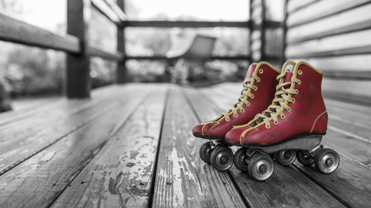 Red and White High Top Sneakers on Wooden Floor. Wallpaper in 1280x720 Resolution