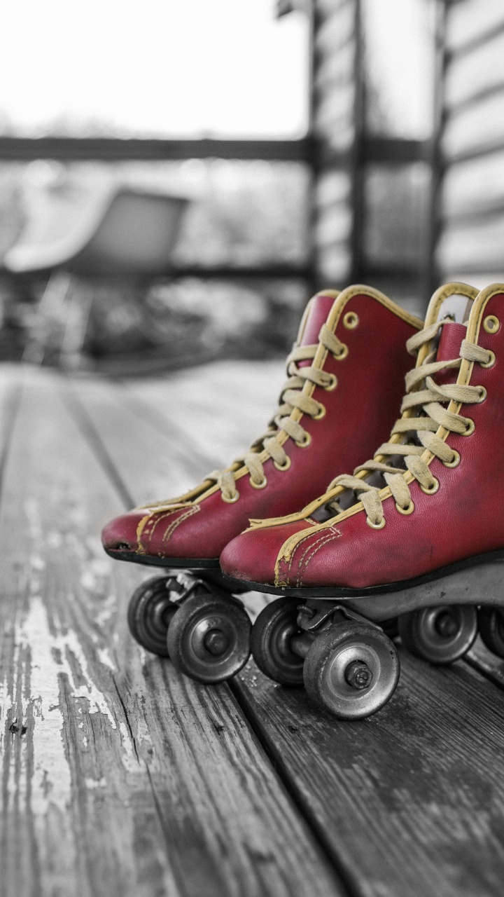 Red and White High Top Sneakers on Wooden Floor. Wallpaper in 720x1280 Resolution
