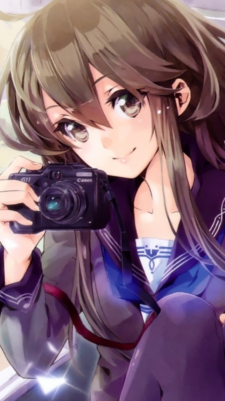 Woman in White Dress Holding Camera Anime Character. Wallpaper in 720x1280 Resolution