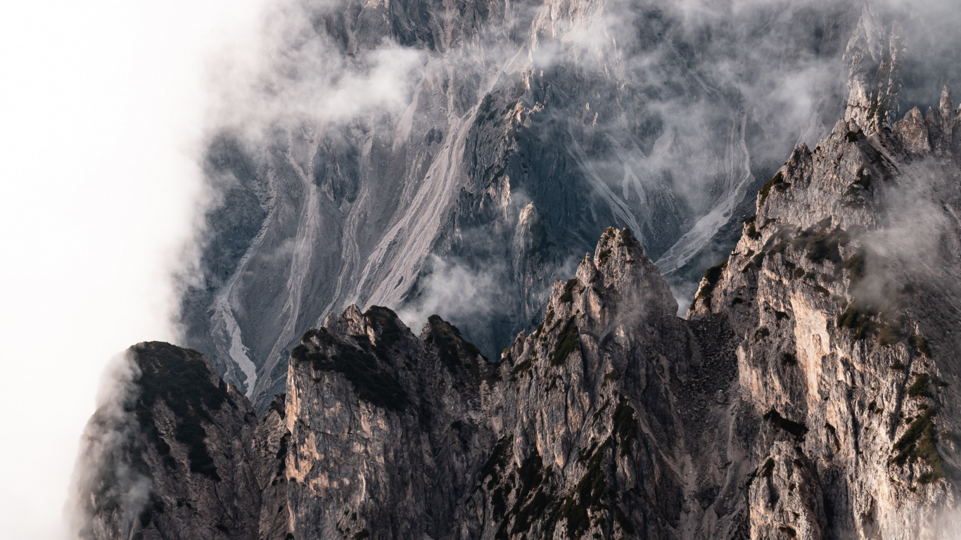 Mountain, Mountain Range, Mountainous Landforms, Rock, Smoke. Wallpaper in 1366x768 Resolution