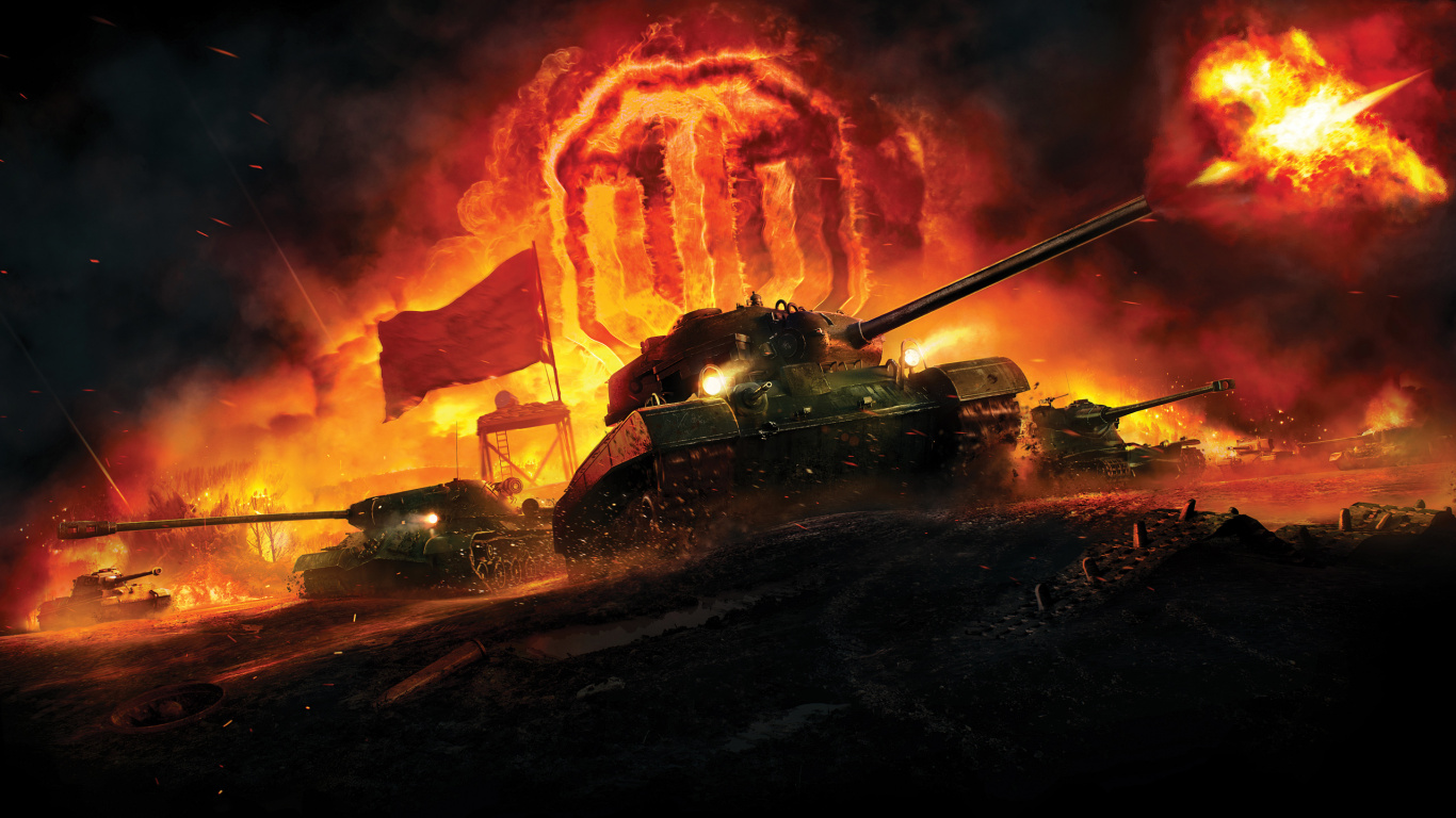 World of Tanks, World of Warplanes, War Thunder, Wargaming, Explosion. Wallpaper in 1366x768 Resolution