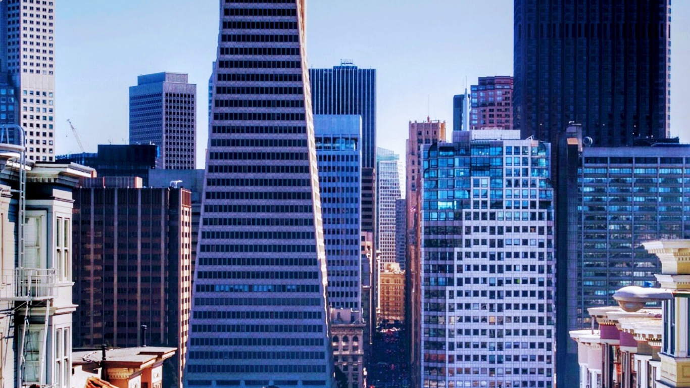 Transamerica Pyramid, Building, Skyscraper, Daytime, Cars. Wallpaper in 1366x768 Resolution