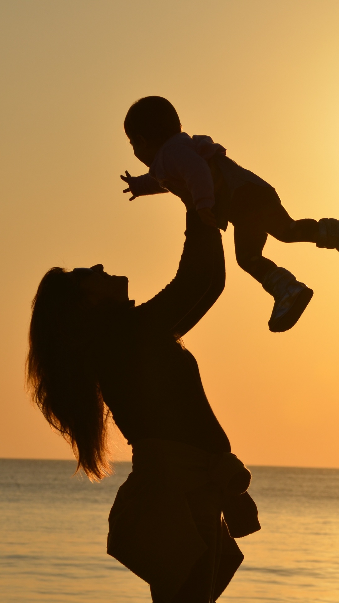Daughter, People on Beach, People in Nature, Silhouette, Happy. Wallpaper in 1080x1920 Resolution
