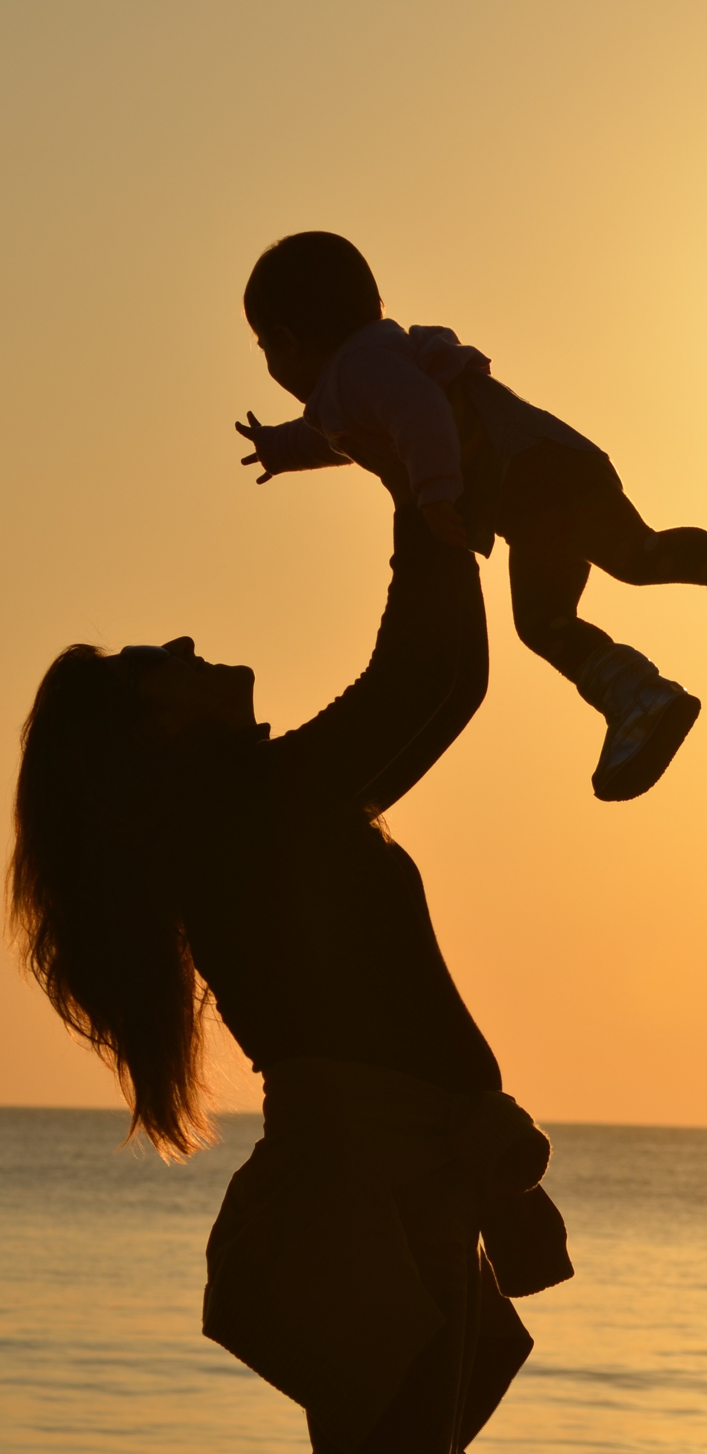 女儿, 人们在自然界, 剪影, 快乐的, 乐趣 壁纸 1440x2960 允许