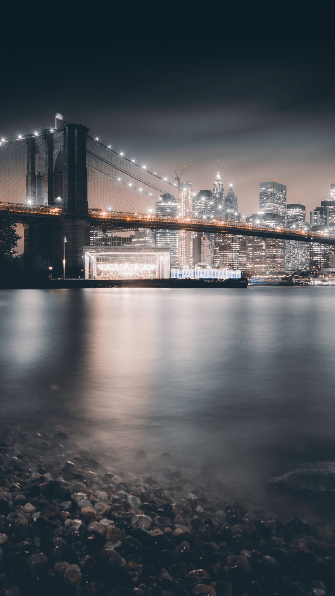 Bridge Over Water During Night Time. Wallpaper in 1080x1920 Resolution