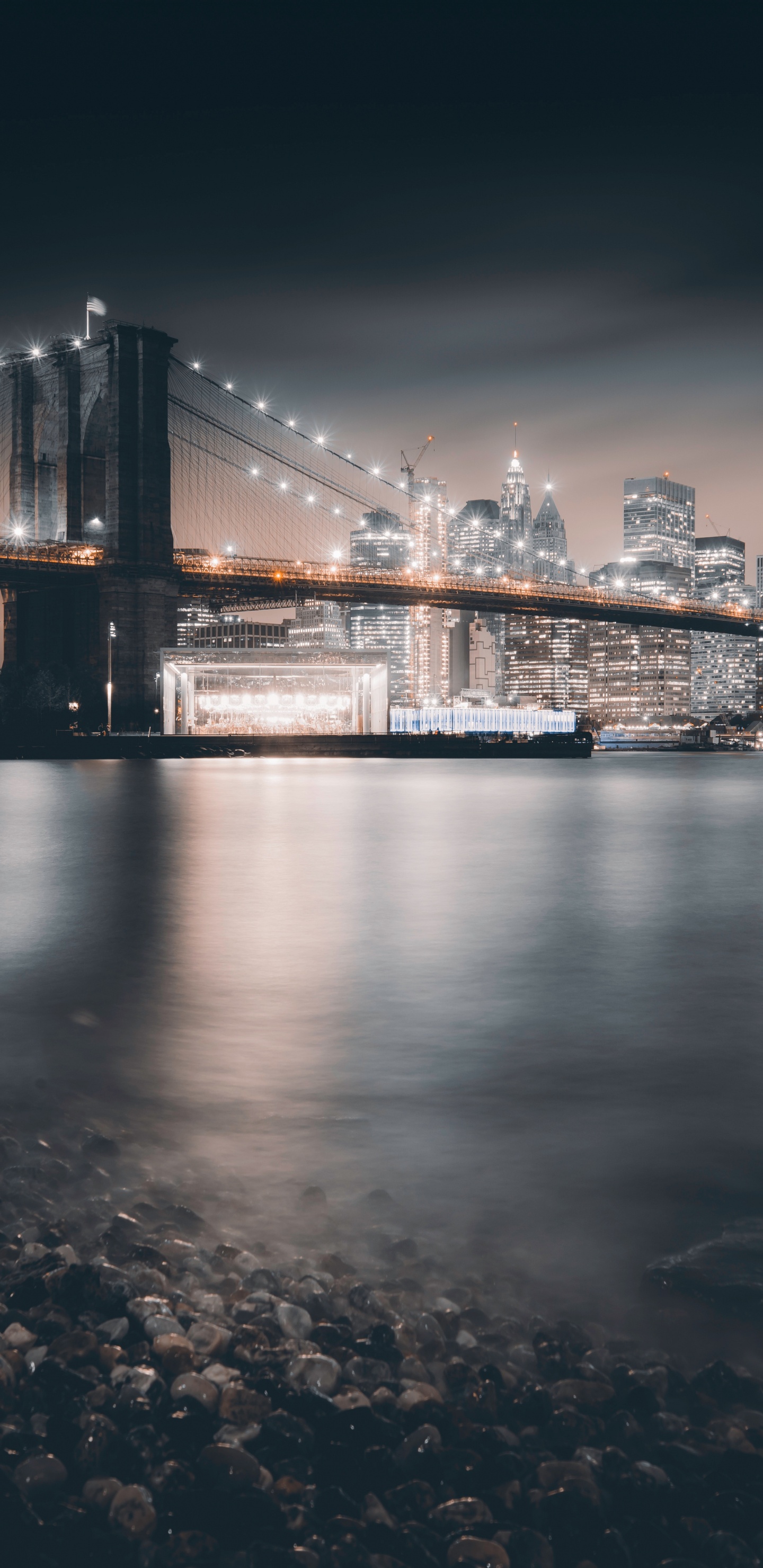 Bridge Over Water During Night Time. Wallpaper in 1440x2960 Resolution