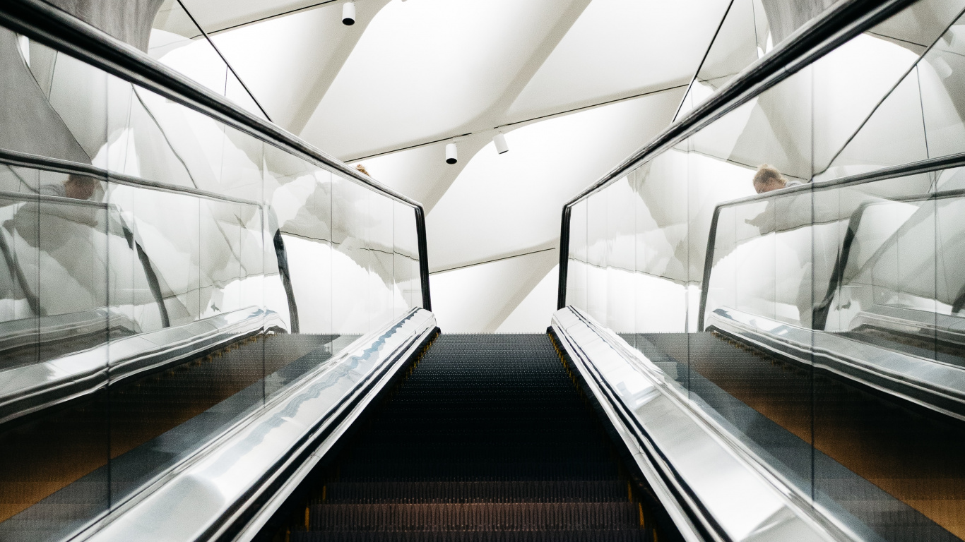 Black Escalator in a Tunnel. Wallpaper in 1366x768 Resolution