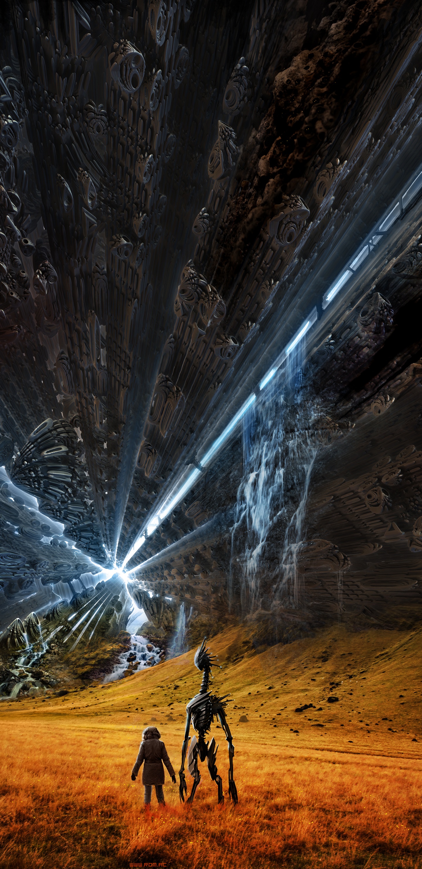 Braune Und Graue Höhle Mit Sonnenstrahlen. Wallpaper in 1440x2960 Resolution