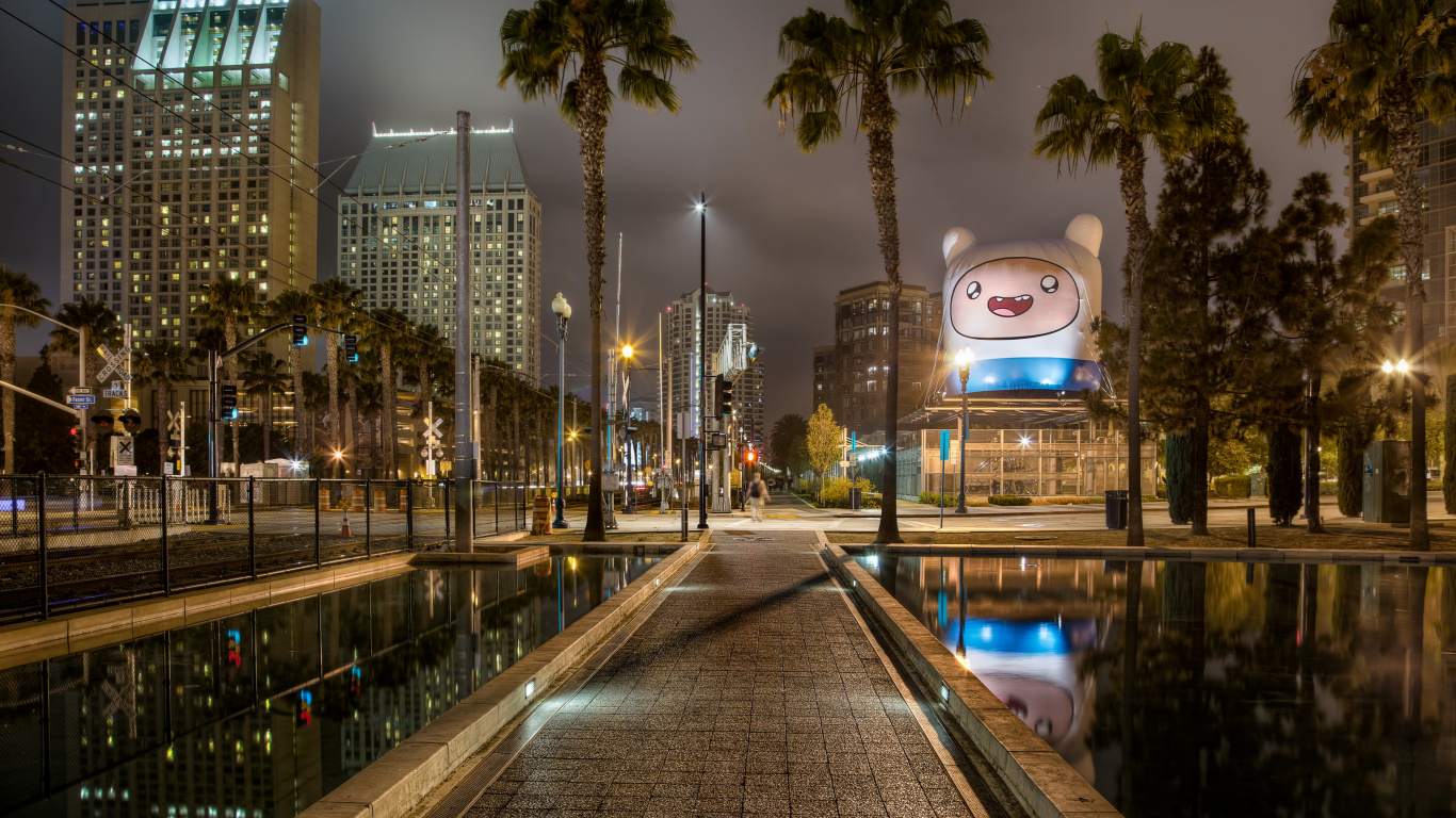 City Buildings With Lights Turned on During Night Time. Wallpaper in 1366x768 Resolution