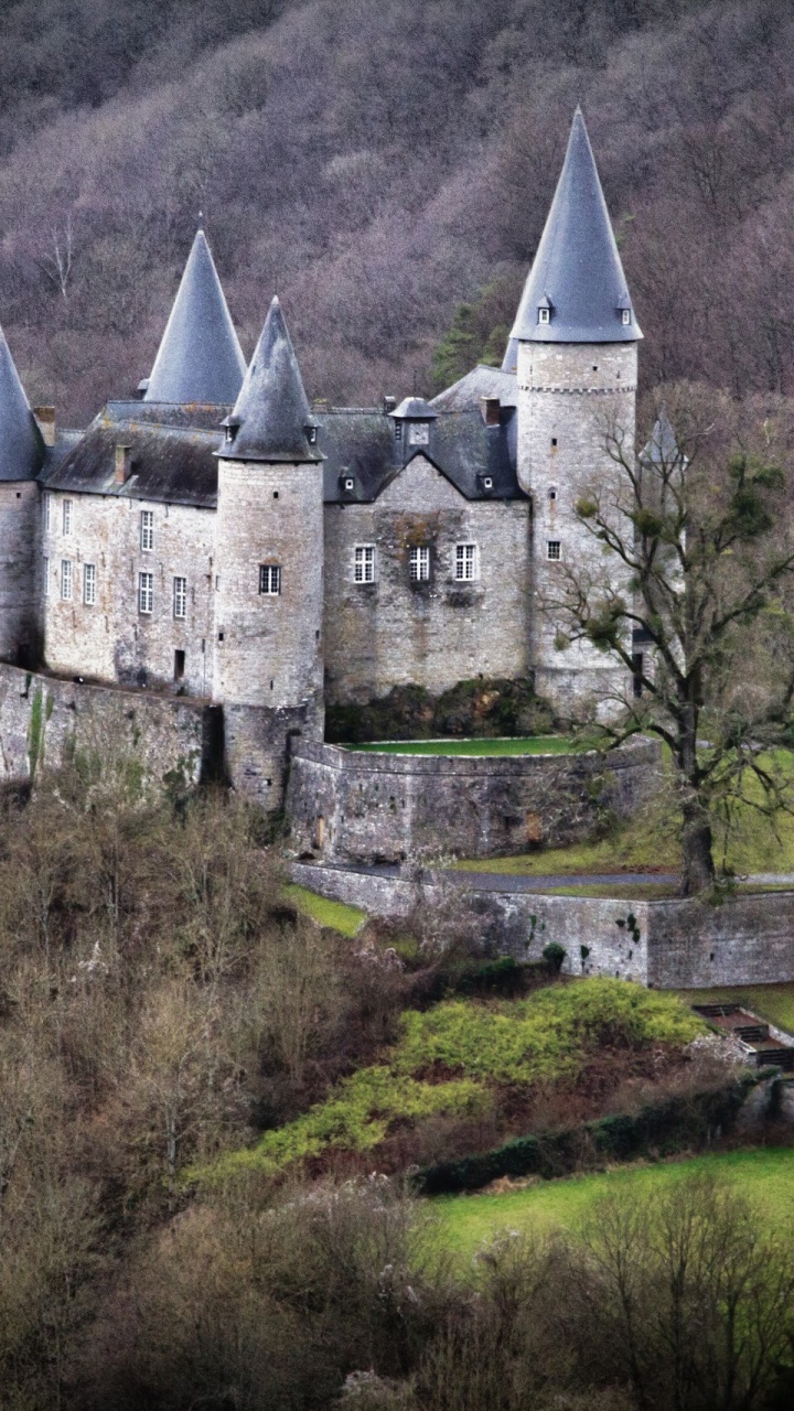Grey Concrete Castle on Green Grass Field Near Mountain During Daytime. Wallpaper in 720x1280 Resolution