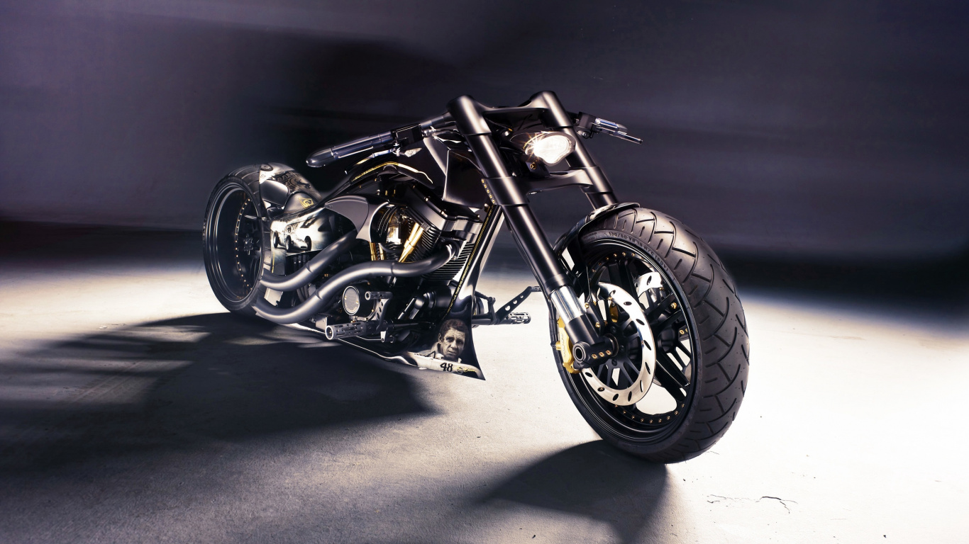 Schwarz-silbernes Cruiser-Motorrad. Wallpaper in 1366x768 Resolution