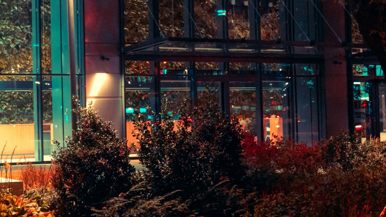 Night, Building, Cityscape, Future, Plant. Wallpaper in 1280x720 Resolution