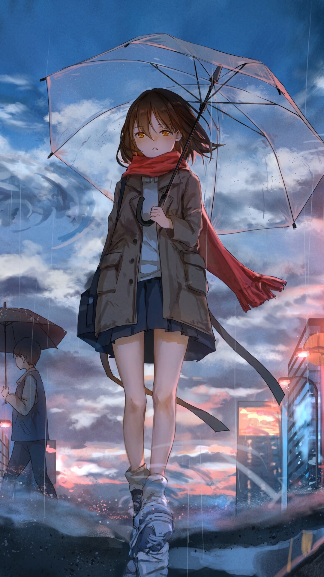 Femme en Manteau Marron Tenant un Parapluie Debout Sur la Rue. Wallpaper in 1080x1920 Resolution