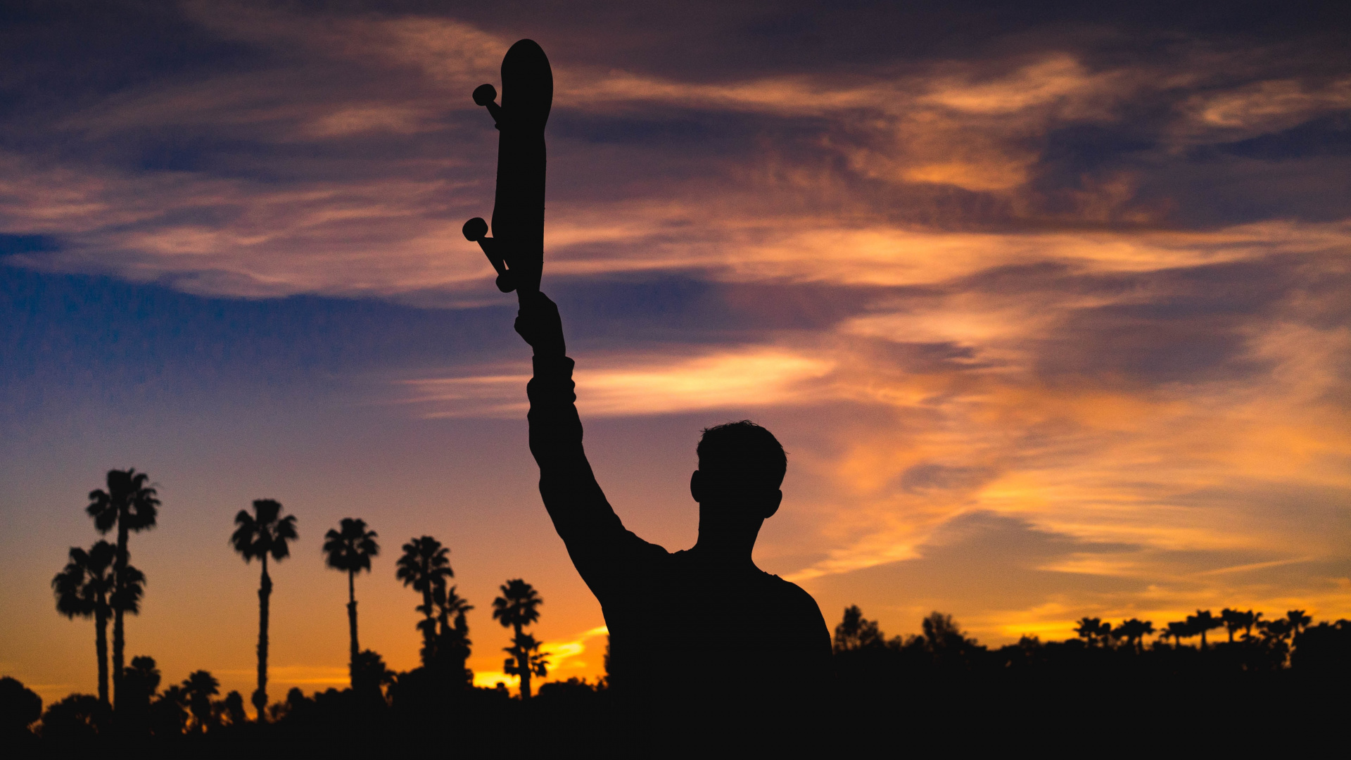 Silhouette of Man Standing Near Trees During Sunset. Wallpaper in 1920x1080 Resolution