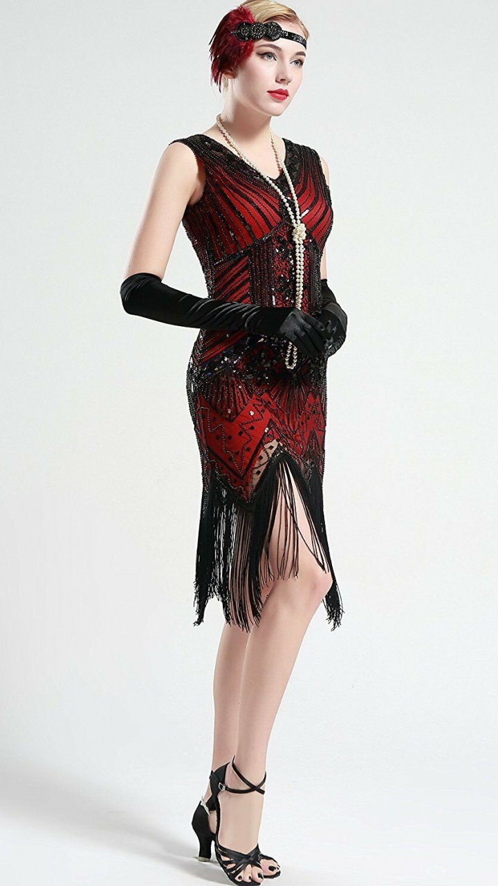 Mujer en Vestido Rojo y Negro. Wallpaper in 720x1280 Resolution