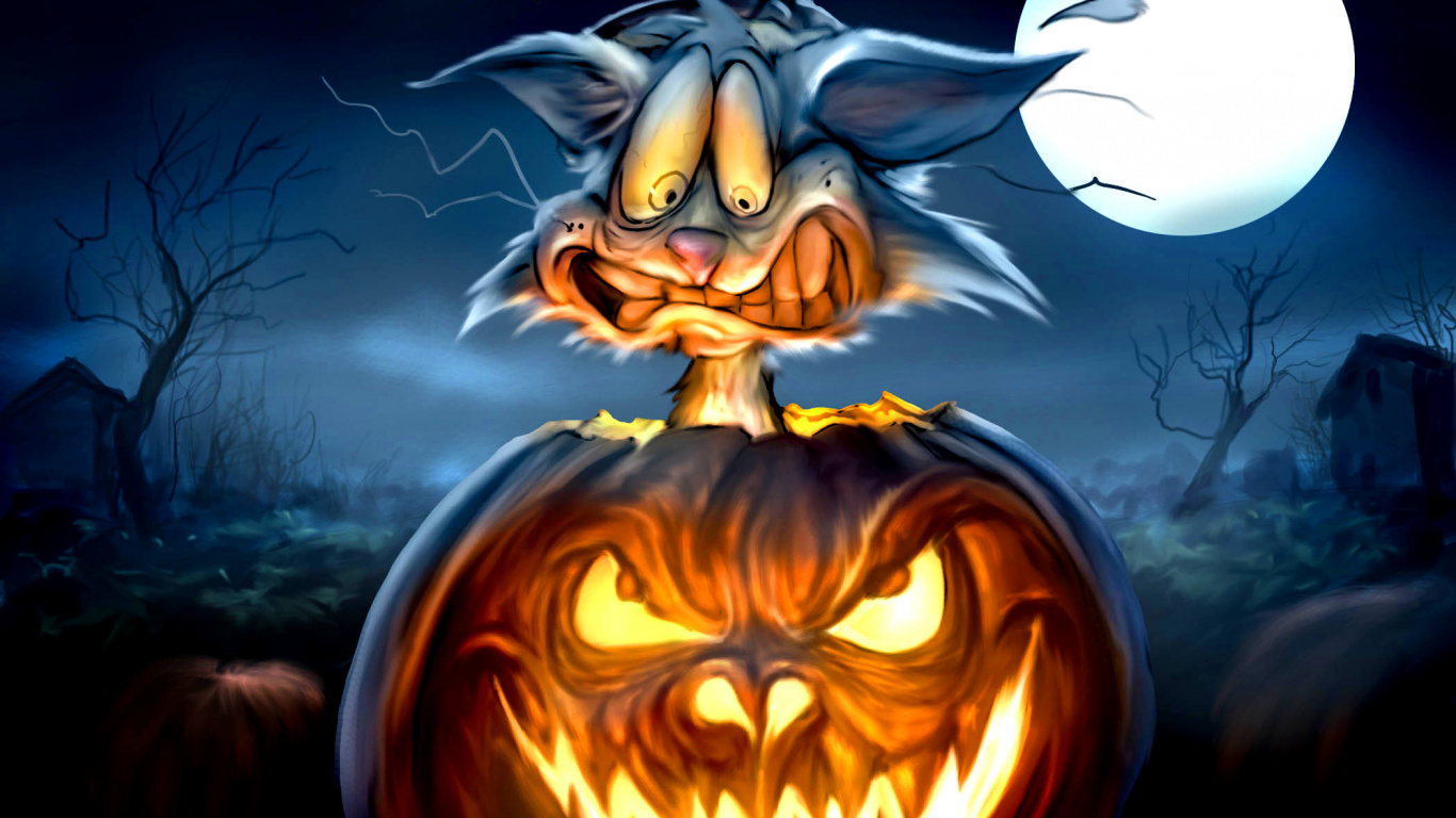 Calabaza, Halloween, Fiktiver Charakter, Illustration, Jack o Lantern. Wallpaper in 1366x768 Resolution