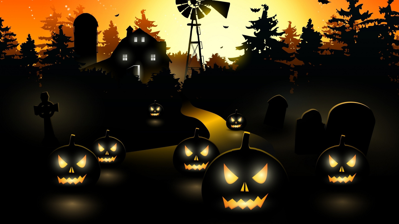 Vector Graphics, Haunted House, Haunted Attraction, Pumpkin, Darkness. Wallpaper in 1280x720 Resolution