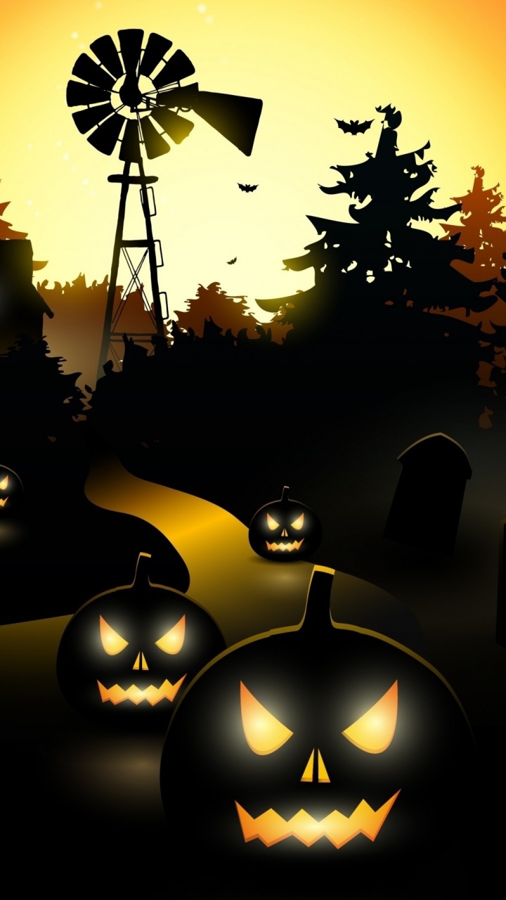 Vector Graphics, Haunted House, Haunted Attraction, Pumpkin, Darkness. Wallpaper in 720x1280 Resolution