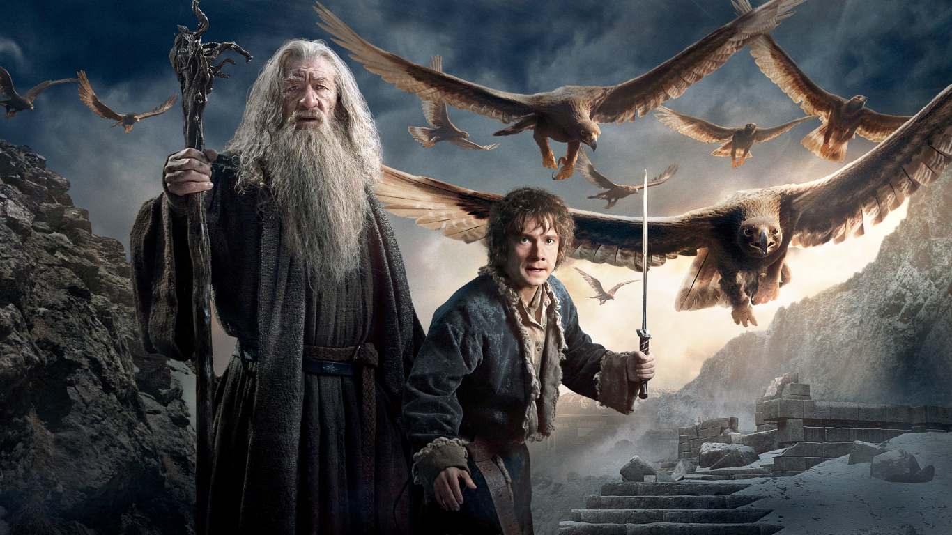 Gandalf Hobbit, Ian McKellen, El Hobbit La Desolación de Smaug, Gandalf, Bilbo Baggins. Wallpaper in 1366x768 Resolution