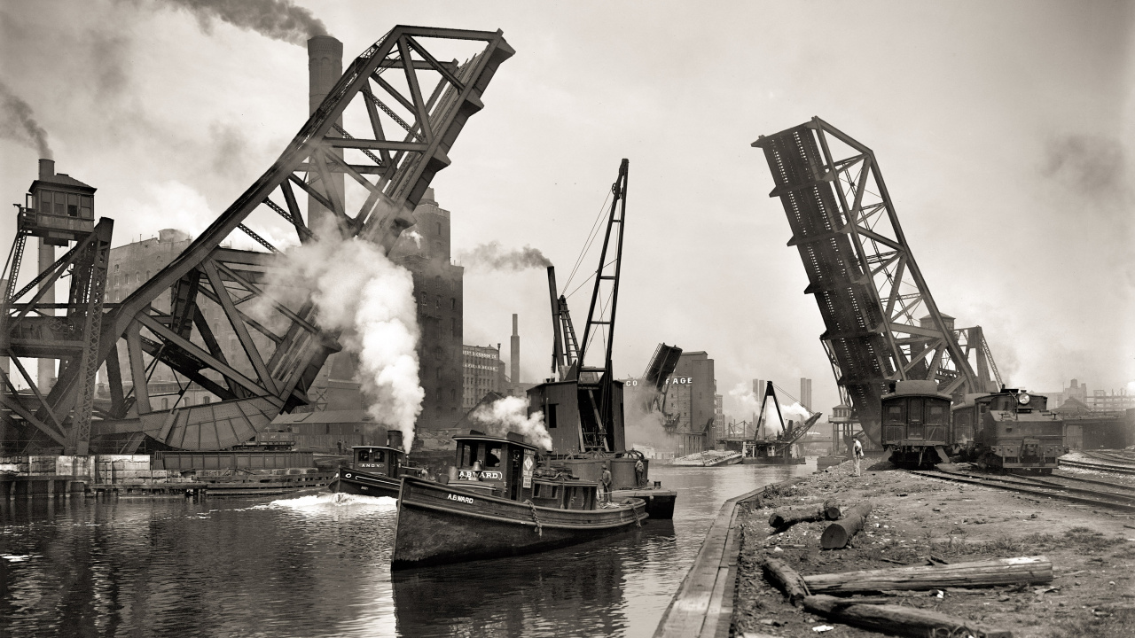 Chicago, Industry, Metal, Boat, Crane. Wallpaper in 1280x720 Resolution