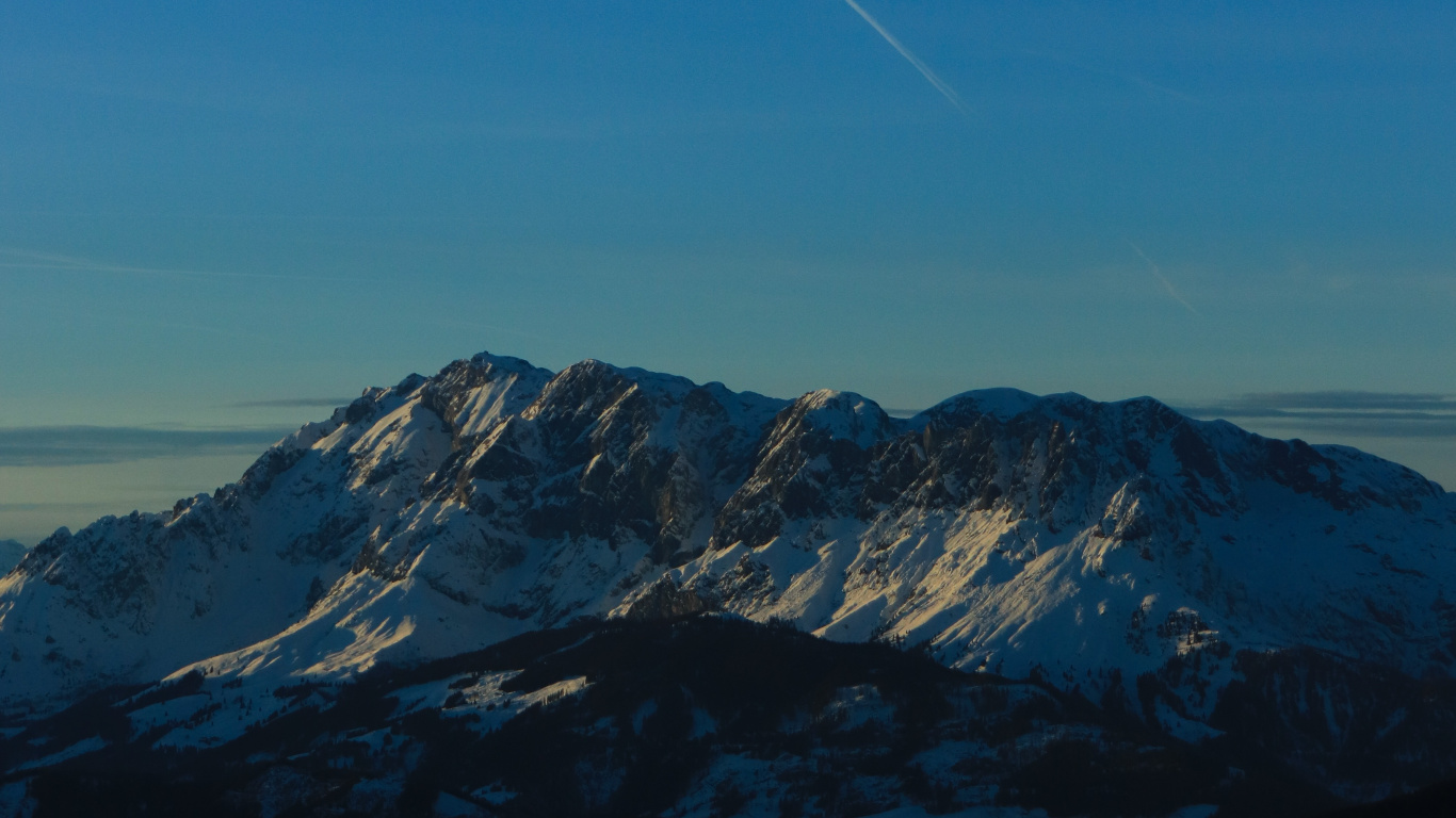 Mountainous Landforms, Mountain, Blue, Mountain Range, Cloud. Wallpaper in 1366x768 Resolution