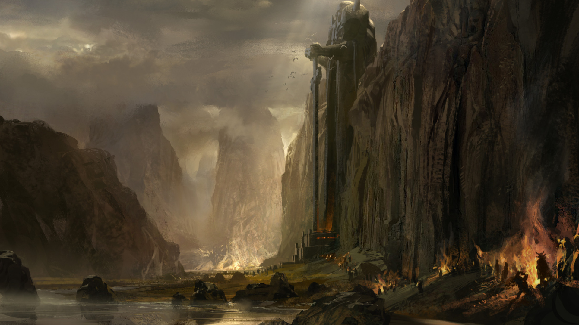 Brown Rock Formation Near Body of Water During Daytime. Wallpaper in 1920x1080 Resolution