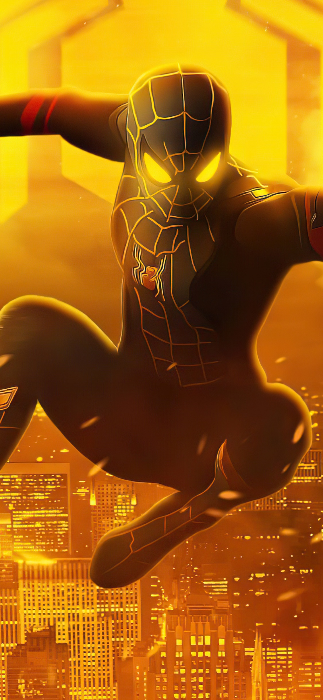 Spiderman Black And Gold Suit Look. Wallpaper in 1125x2436 Resolution