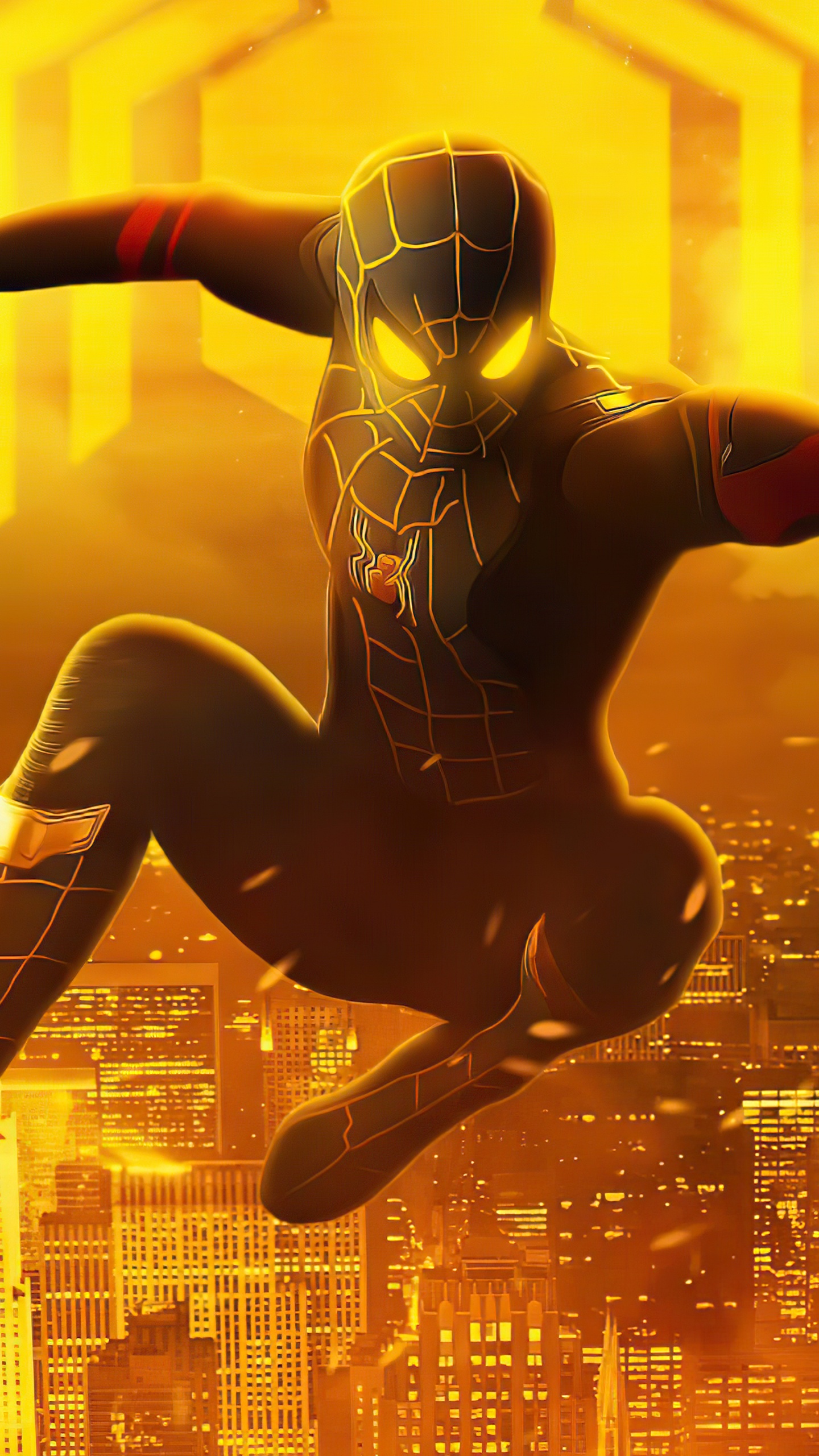 Spiderman Black And Gold Suit Look. Wallpaper in 1440x2560 Resolution