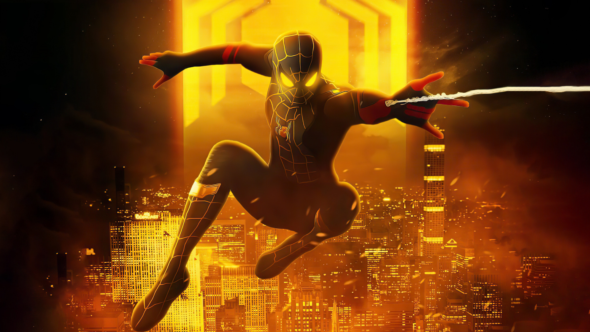 Spiderman Black And Gold Suit Look. Wallpaper in 1920x1080 Resolution
