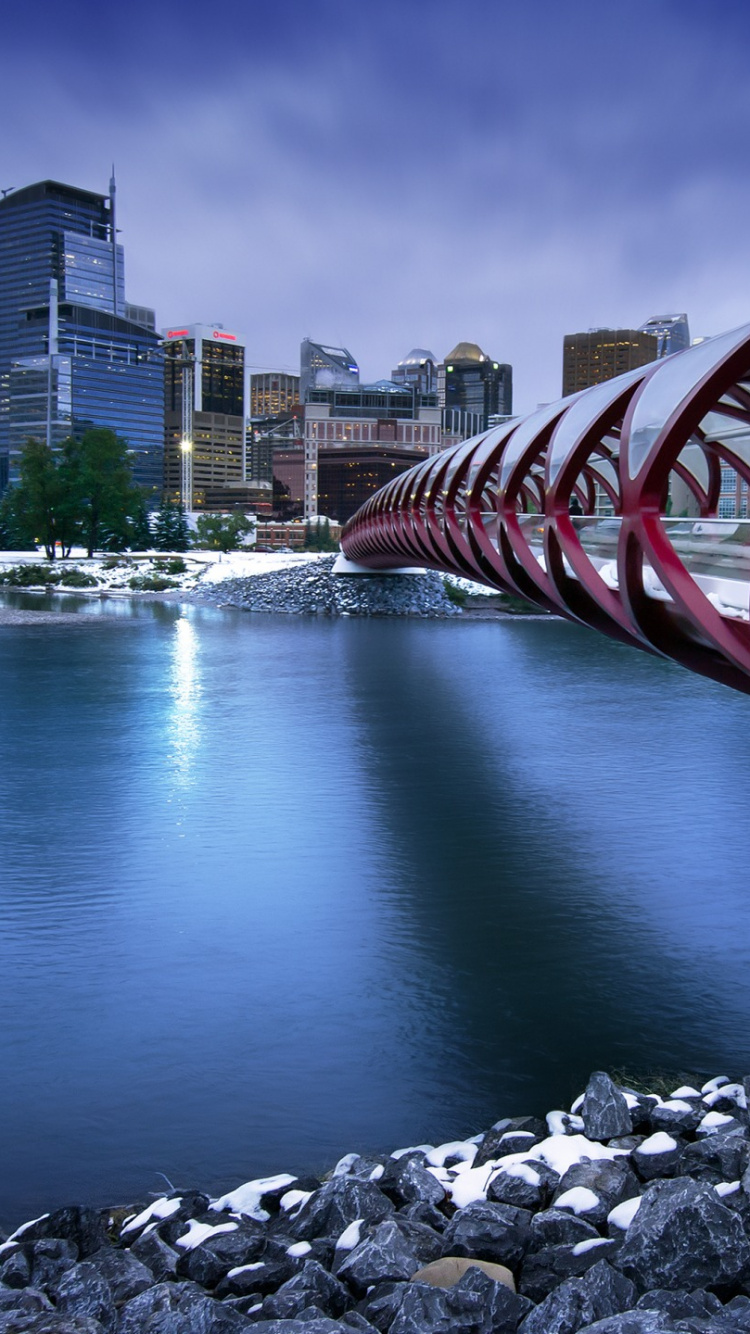 Puente de Metal Rojo Sobre el Río Cerca de Los Edificios de la Ciudad Durante el Día. Wallpaper in 750x1334 Resolution