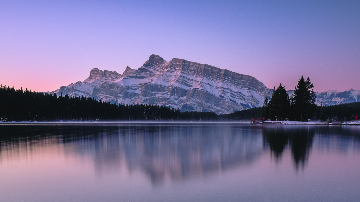 Two Jack Lake, Lake, Body of Water, Reflection, Nature. Wallpaper in 1366x768 Resolution