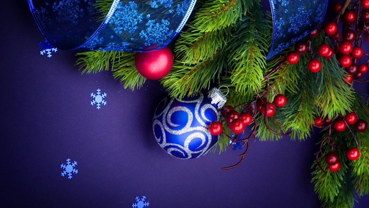 Decoración de la Navidad, Evento, Árbol de Año Nuevo, Azul, el Pino de la Familia. Wallpaper in 1280x720 Resolution