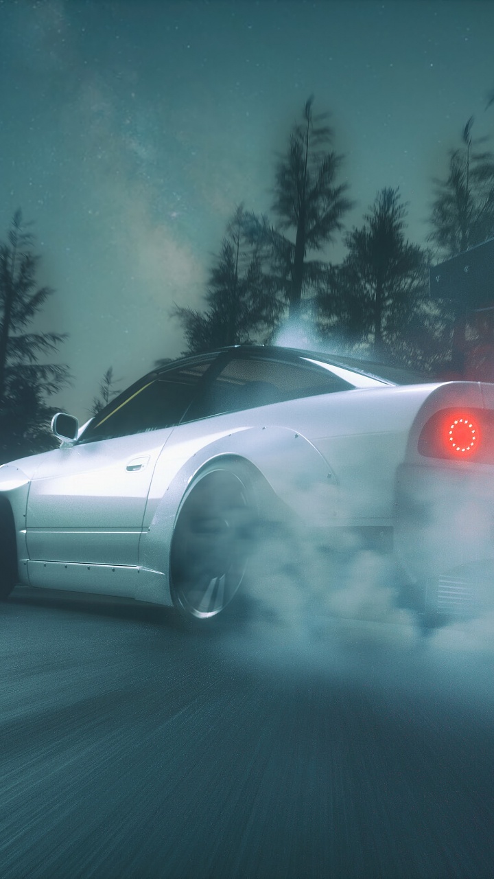 Voiture Blanche et Rouge Sur Route Pendant la Nuit. Wallpaper in 720x1280 Resolution