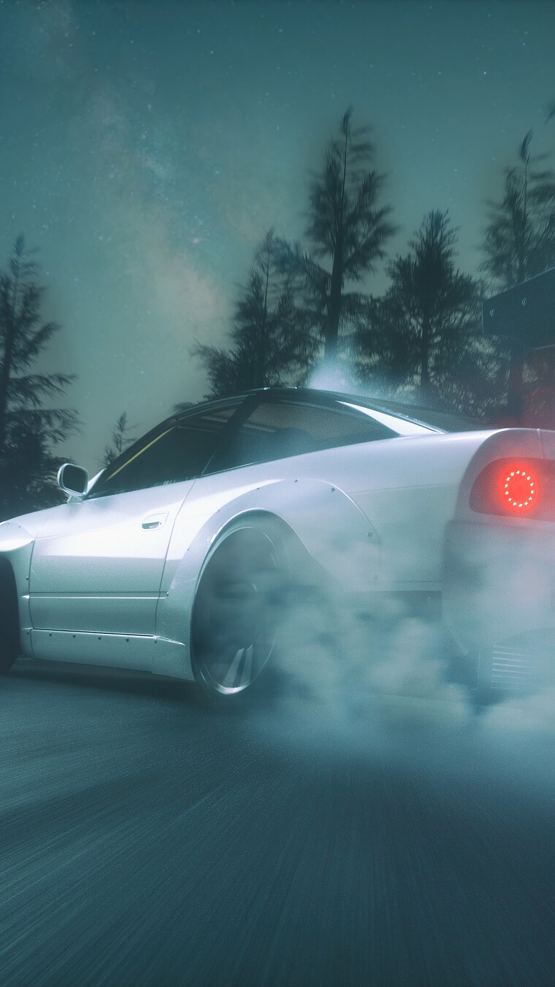 Weißes Und Rotes Auto Unterwegs Während Der Nacht. Wallpaper in 1080x1920 Resolution