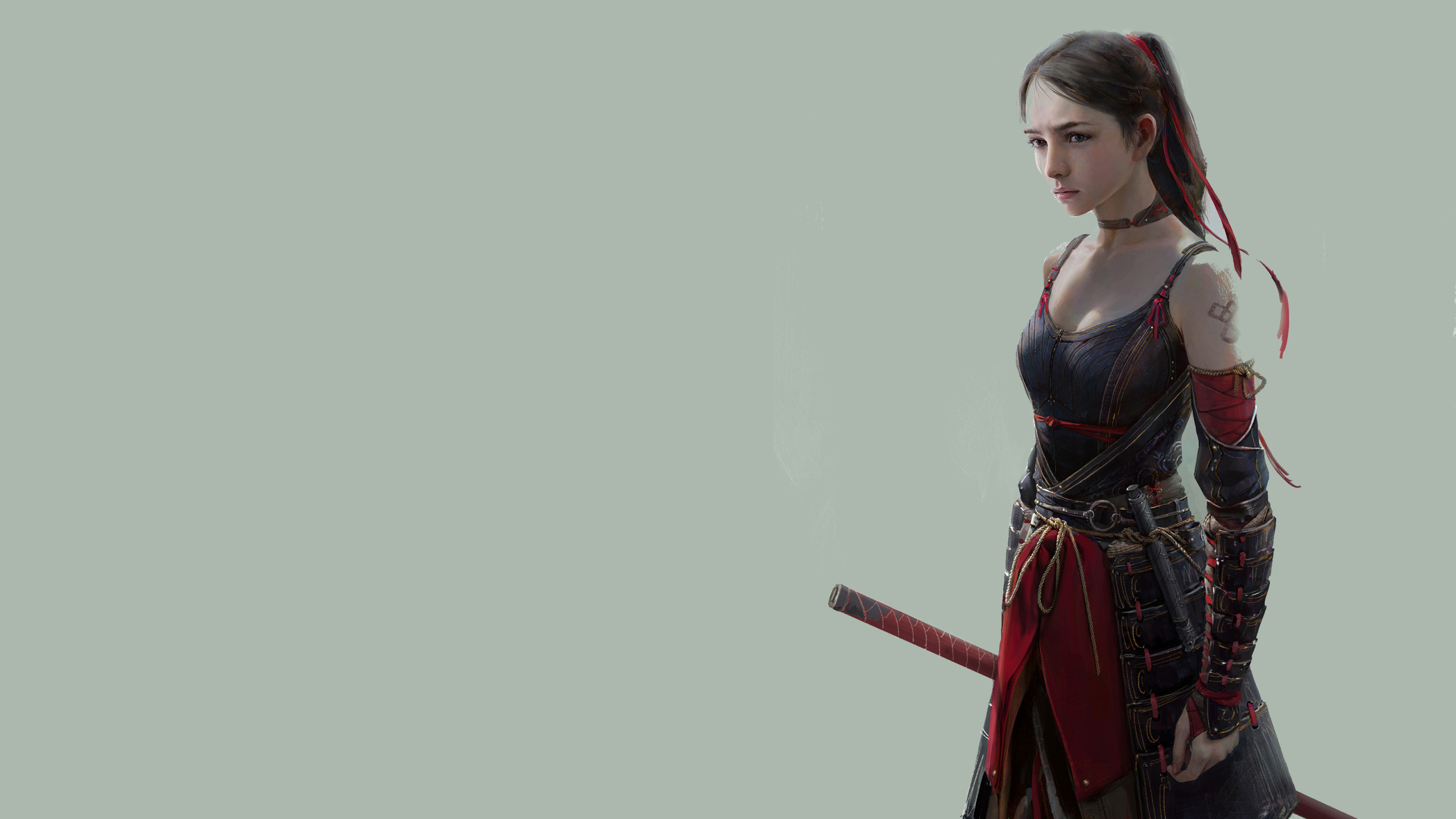 Femme en Robe Noire et Rouge. Wallpaper in 2560x1440 Resolution